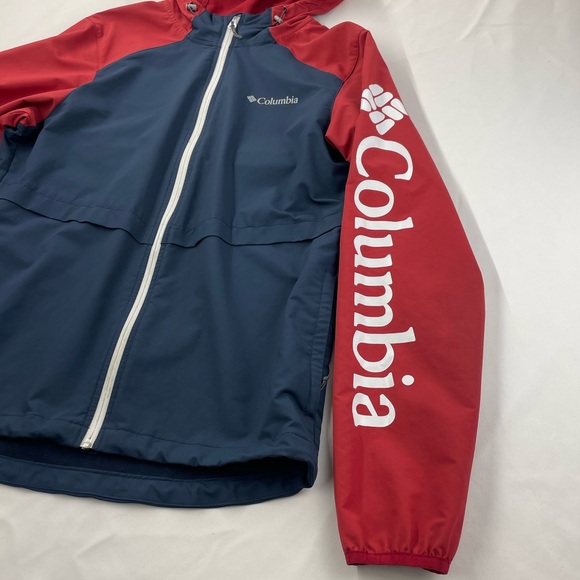 Columbia Lightweight Jacket Water Resistant Mens Small or Womens Medium Red Blue - Picture 3 of 9